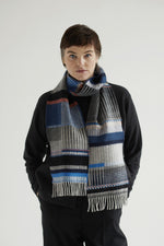 Load image into Gallery viewer, Maela Ash Black/Blue Lambswool Scarf
