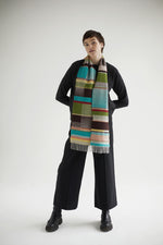 Load image into Gallery viewer, Maela Grasshopper Green/Peach Lambswool Scarf
