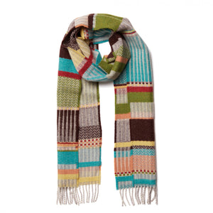 Maela Grasshopper Green/Peach Lambswool Scarf