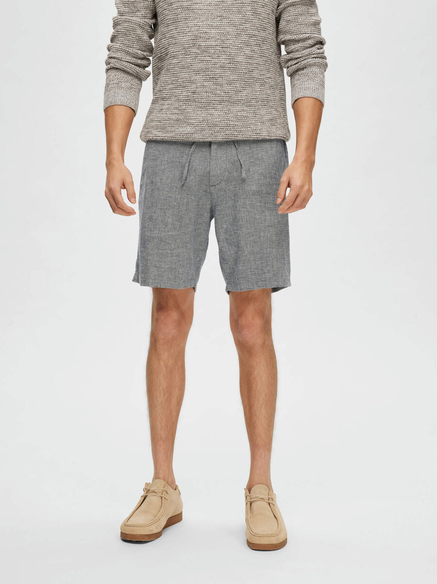 Regular Brody Linen Twill Shorts Navy/Egret