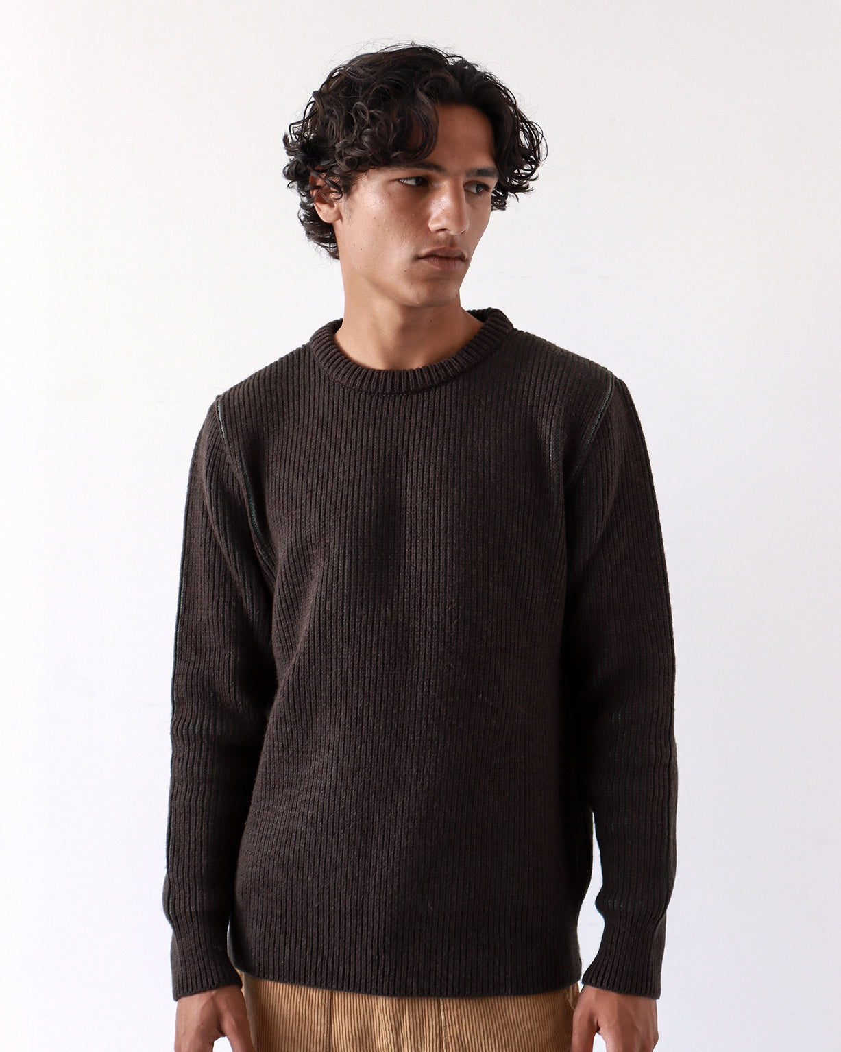 Hamish Ribbed Jumper Slate Brown/Forest Green