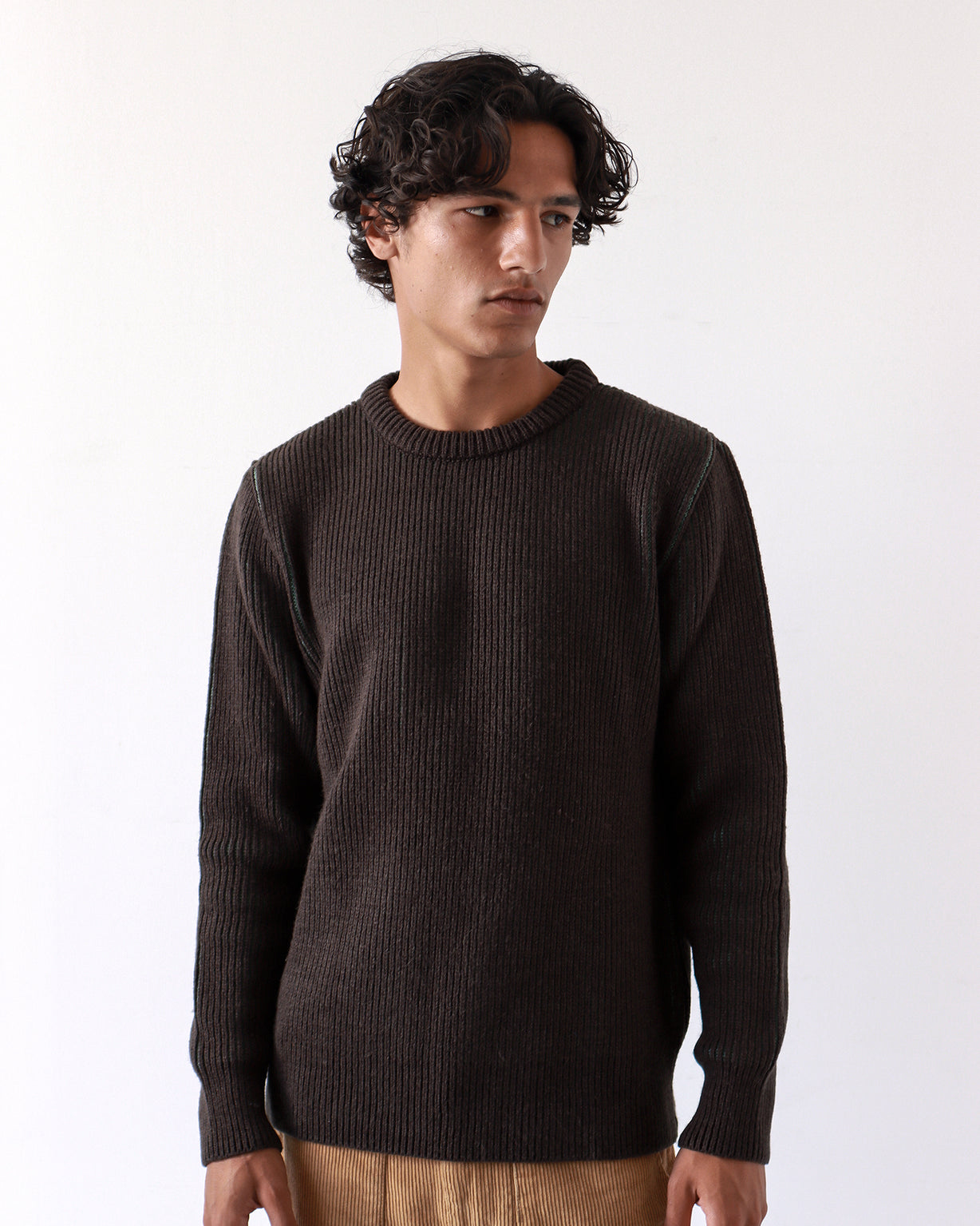 Hamish Ribbed Jumper Slate Brown/Forest Green