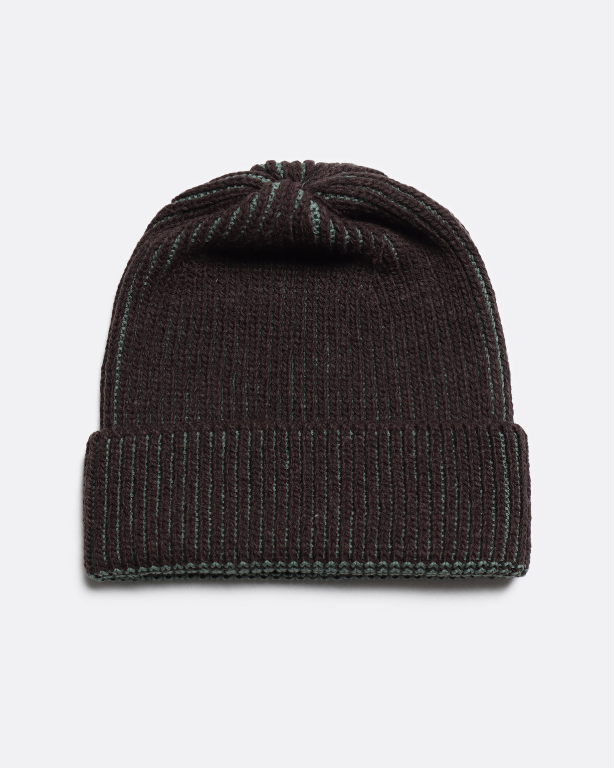 Ribbed Knit Beanie Slate Brown/Forest Green