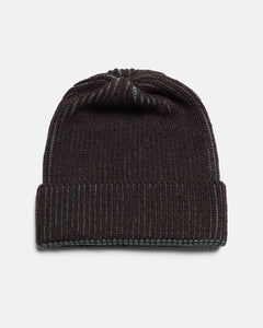 Ribbed Knit Beanie Slate Brown/Forest Green