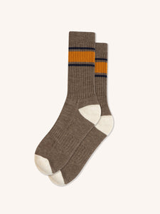 Elgin Umber Brown Stripe/Ecru Wool Socks