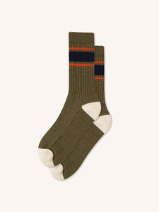 Elgin Duck Green Stripe/Ecru Wool Socks