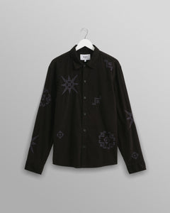 Trin LS Cord Shirt Black Geo Embroidery