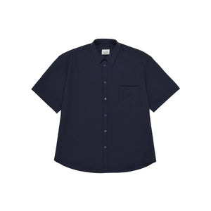 Relaxed Seersucker Half Shirt Navy