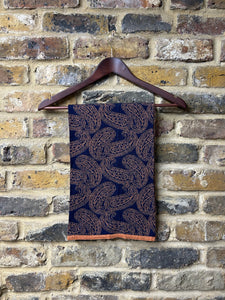 Night Blue/Rust Paisley Wool Knitted Scarf