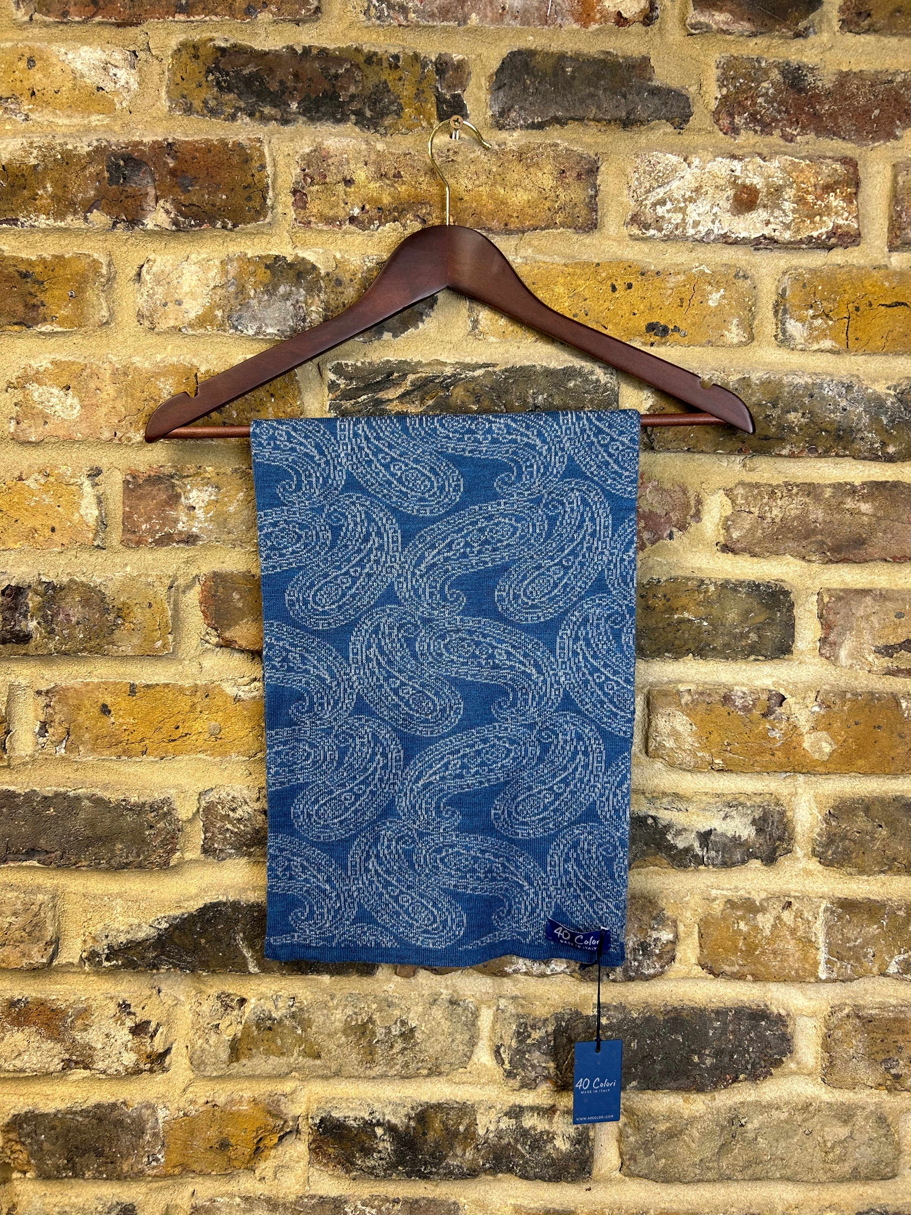 Paisley Wool Knitted Scarf Blue/Grey