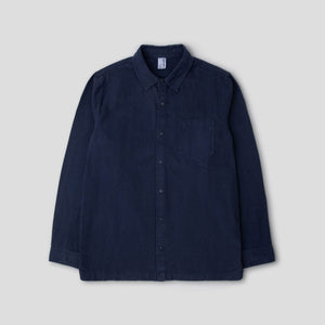 Navy Relaxed Cotton Canvas Snap Buttoned Shirt