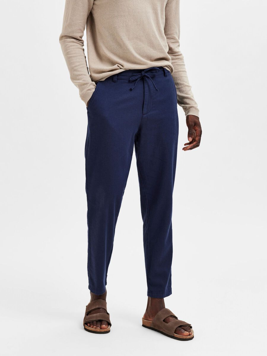 Brody Linen Pants Slim Tapered Dark Sapphire