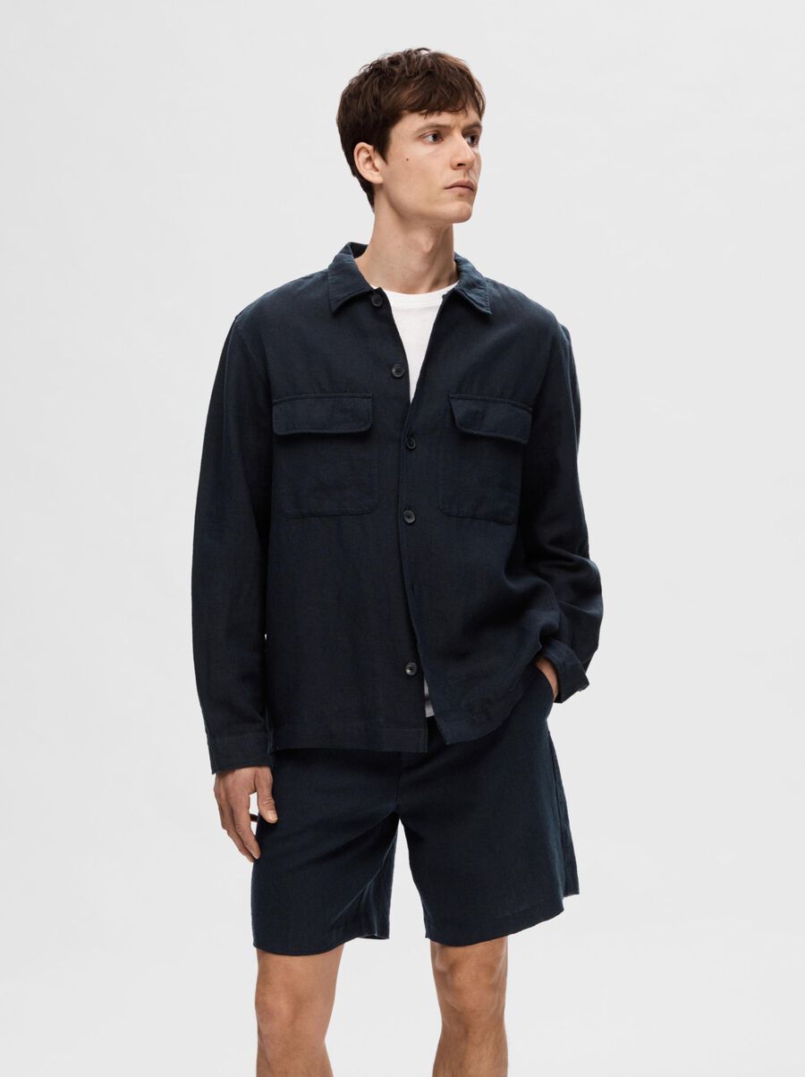 Mads Linen Overshirt Dark Navy/Black