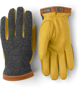 Charcoal and Natural Yellow Deerskin Wool Tricot Gloves