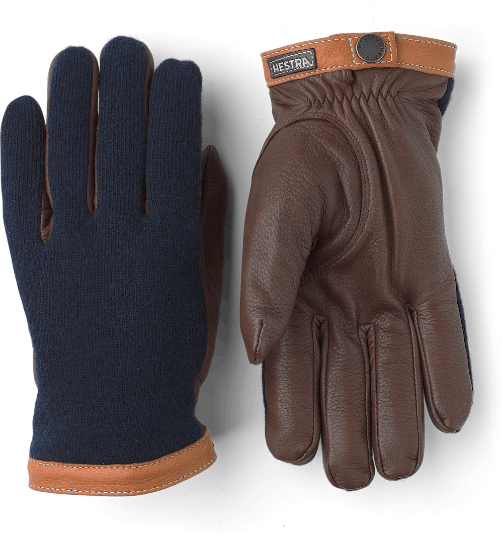 Navy and Chocolate Deerskin Wool Tricot Gloves