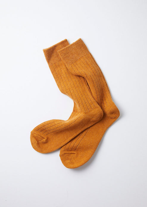 Gold Cotton Wool Ribbed Crew Socks